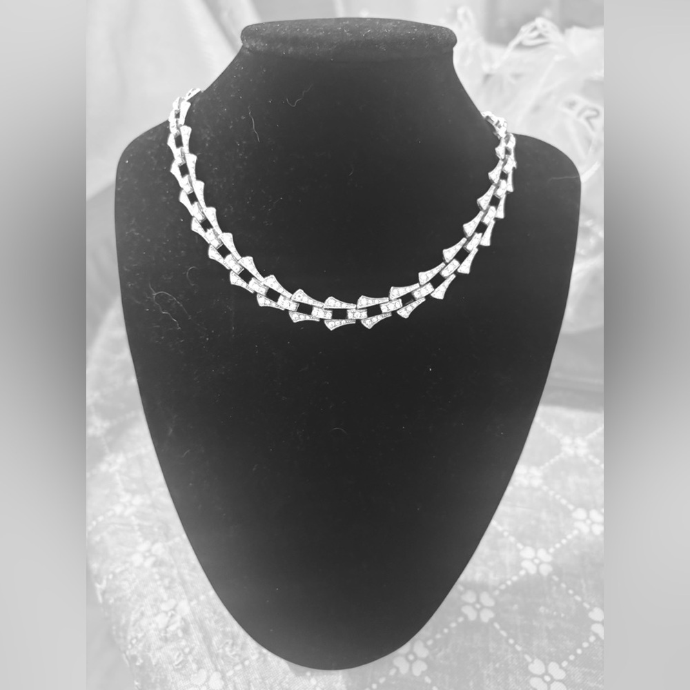 Vintage Elegant Art Nouveau Mid Century Crystal Rhinestone Collar Necklace